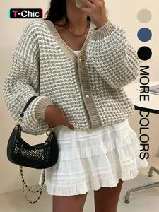 Women's Fall Winter V Neck Long Sleeve Sweater Cardigan, Thick Knit Loose Fit Colorblock Design, Casual Fashion Outerwear