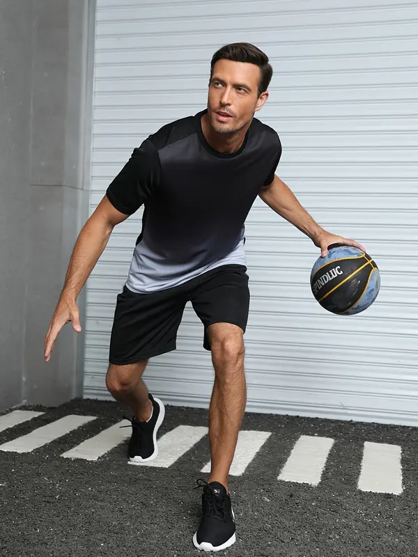 6-piece men's short-sleeved and shorts sports casual clothing set, including a color-changing crew neck T-shirt and a pair of shorts, suitable for running and fitness, outdoor, daily wear 6