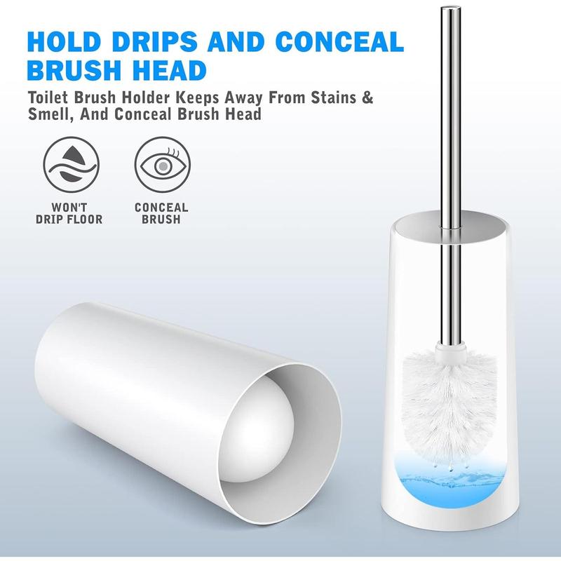 Toilet Brush and Holder, 2 Pack Toilet Brush with 304 Stainless Steel Long Handle, Toilet Bowl Brush for Bathroom Toilet-Ergonomic, Elegant,Durable (White) 3
