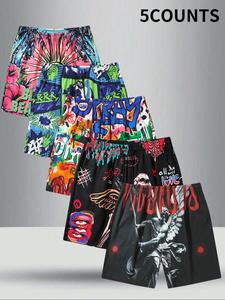 Men's All Over Print Drawstring Waist Shorts, Casual Regular Fit Beach Shorts for Summer, Men's Bottoms for Daily Wear