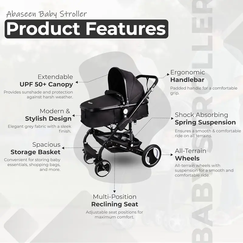 Luxury Black Foldable Baby Pushchair – 3-in-1 Stroller & Car Seat Combo for Stylish Parents new bassinet egg pram 3