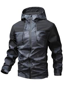 Men's Camo Patchwork Zip Up Hooded Jacket, Regular Fit Casual Long Sleeve Drawstring Pocket Waterproof Jacket for Outdoor Activities, Men's Outerwear for All Seasons