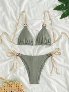 Women's Contrast Binding Tie Back Bikini Set, Casual Fashion Chic Swimsuit Set for Beach Holiday Vacation, Ladies Swimwear for All Seasons, Bikini Outfits