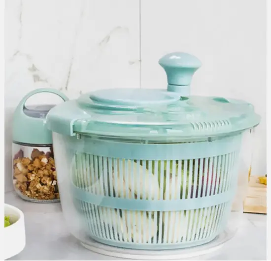 Large Salad Leaf Spinner Lettuce Veg Drainer Herb Plastic Dryer Drying Colander Centrifuge, dryer, strainer for lettuce, vegetables and fruit Salad Spinner 5L Kitchen Lid Utensils 3
