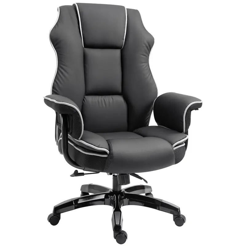 Vinsetto Piped PU Leather Padded High-Back Computer Office Gaming Chair Swivel Desk Seat Ergonomic Recliner w/ Armrests Adjustable Seat Height Black 0