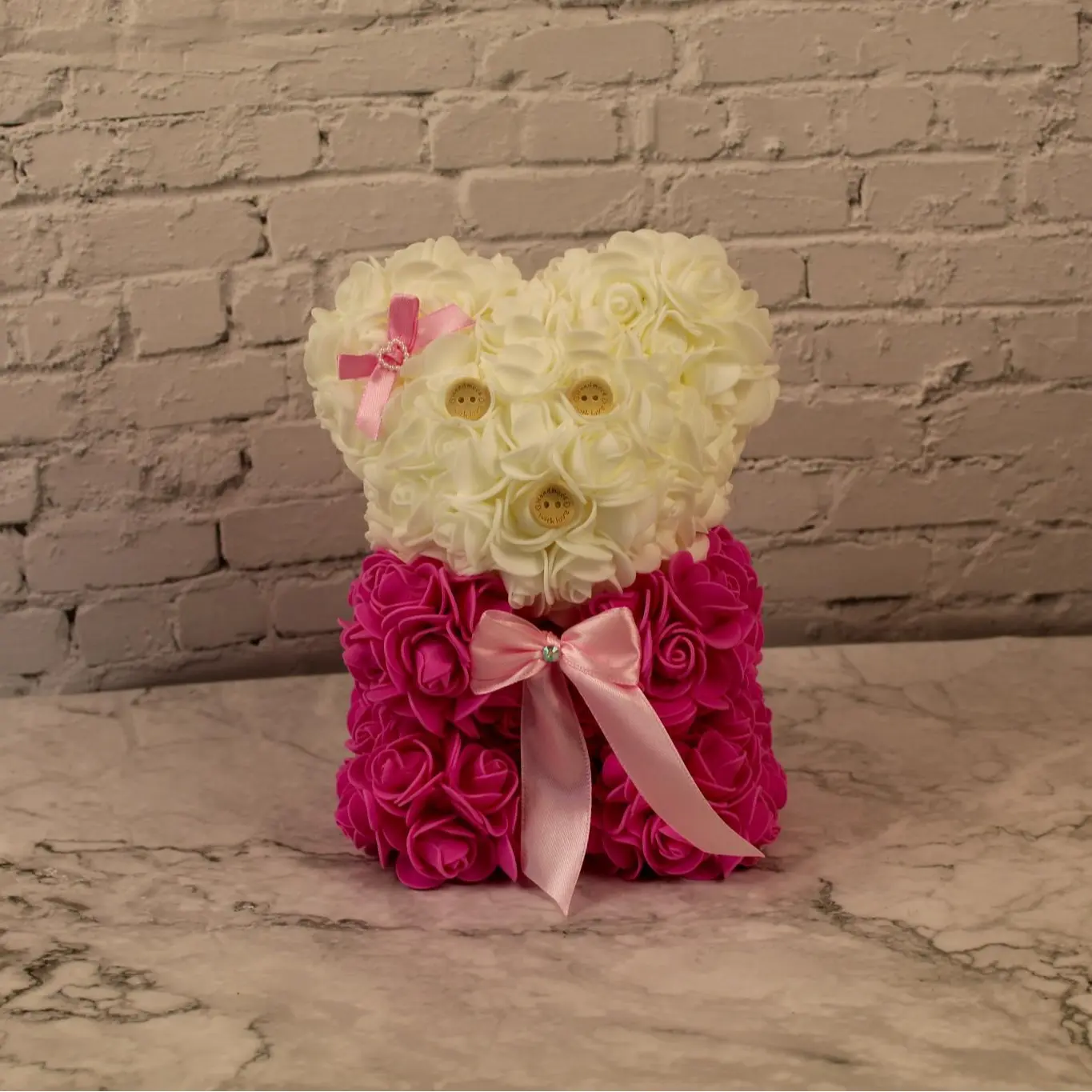 Personalised Flower Bear Custom Name Rose Bear Teddy Artificial Rose Birthday Christmas Mother's Day Gift for Her Gift For Him Nan Friend Daughter Son Wedding Funeral Memorial Colourful Flowers Personalized
