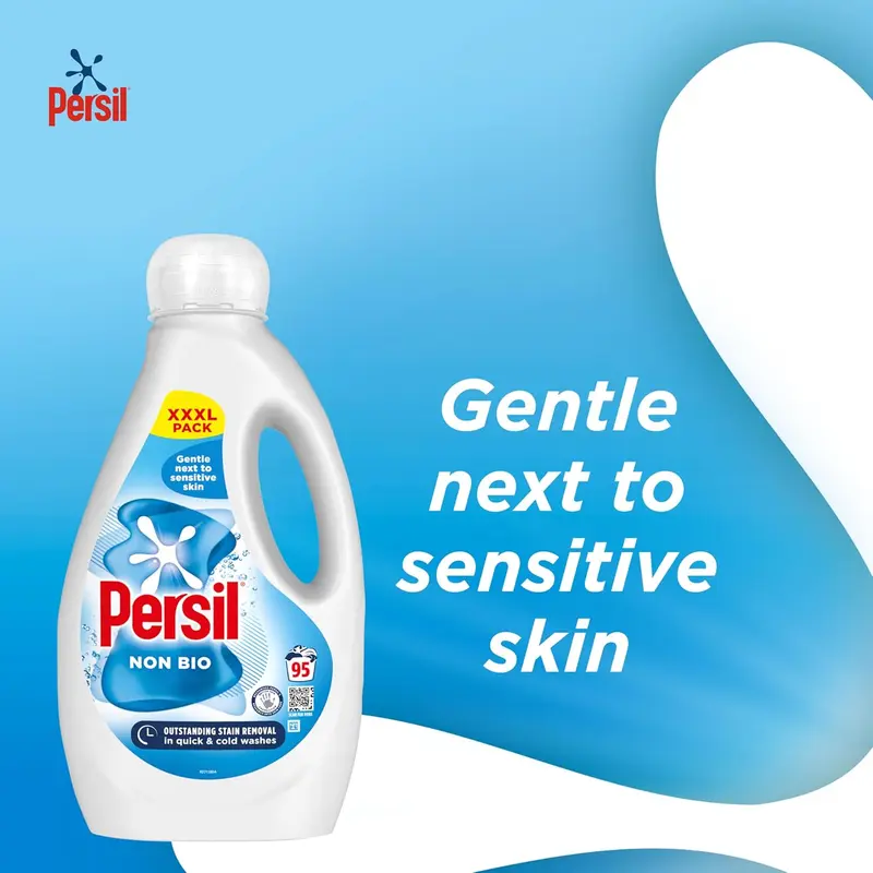 Persil Non Bio Laundry Washing Liquid Detergent outstanding stain removal in quick & cold washes tough on stains, gentle next to sensitive skin 95 washes (2.565 L) 3