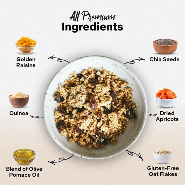 FOODHAK Homemade Granola – Vegan & Gluten-Free Granola with Chia Seeds & Dried Apricots, Nutrient-Packed Cereal to Support Nervous System & Heart Health, No Added Refined Sugar - 300g (Pack of 1). 2