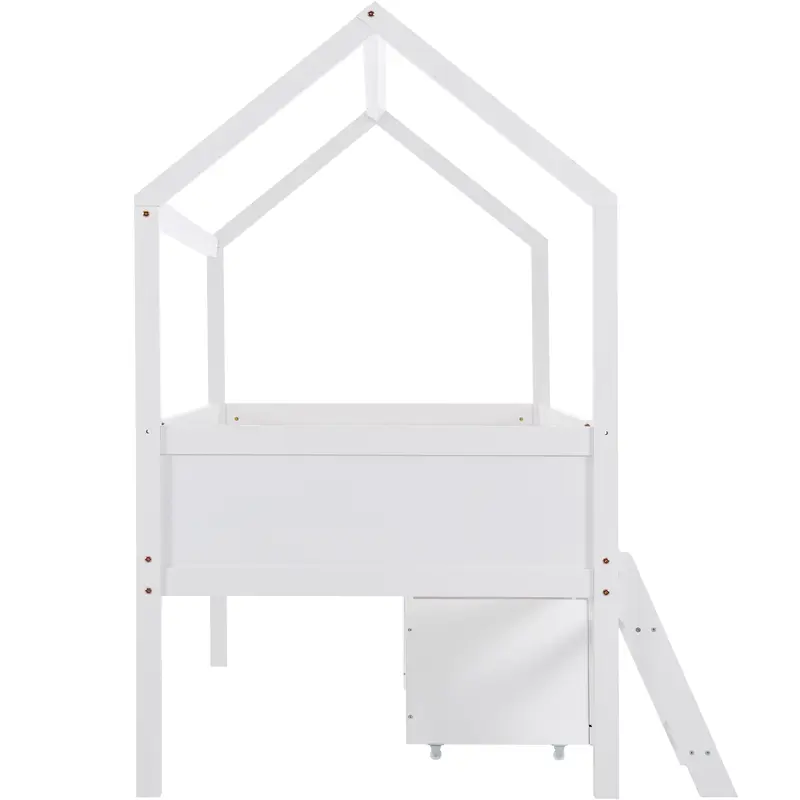 Household bed, children's bed, teen bed, 90*190cm, with drawers, with storage compartments, suitable for boys and girls, with anti-fall railings, white 4