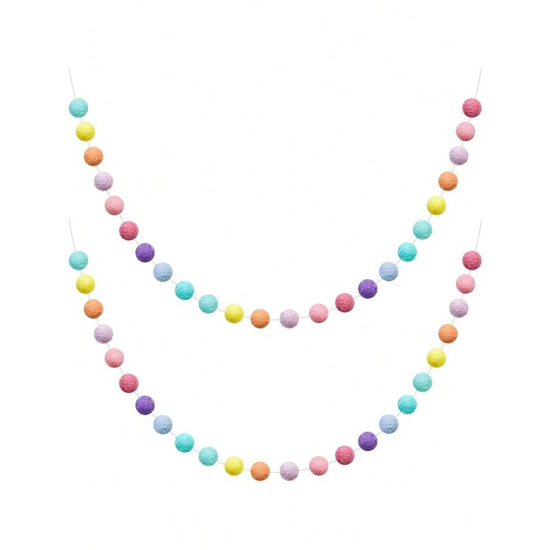 1pack-Color Of Macaron Colorful Pom Pom Garland 6.5 Feet Long 30 Ball Garland For Mardi Gras Easter Thanksgiving Wedding Party Decoration Best Gifts Birthday Ornaments Multicolor 0