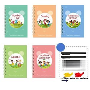 Reusable Magic Writing Practice Copybook, 5pcs Handwriting Practice Book with 10 Pen Refill & 2 Pen, Educational Material Suitable for Kindergarten School Students