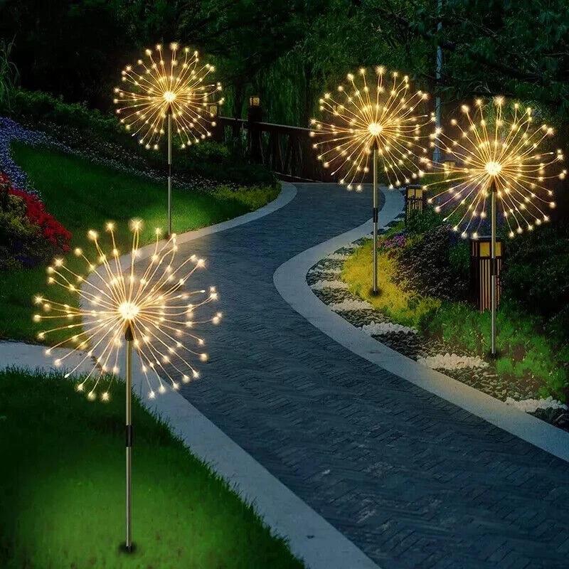 2PCS 120LED Solar Powered Firework Lamp Outdoor Stake Garden Decoration Lights 1