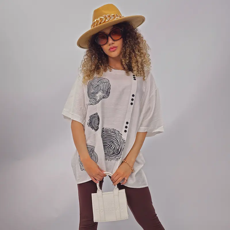 Love My Fashions Womens Short Sleeve Tree Ring Cotton Top Front Button Round Neck Loose Fit Spring Summer Casual Comfort For Womens  Everyday 7