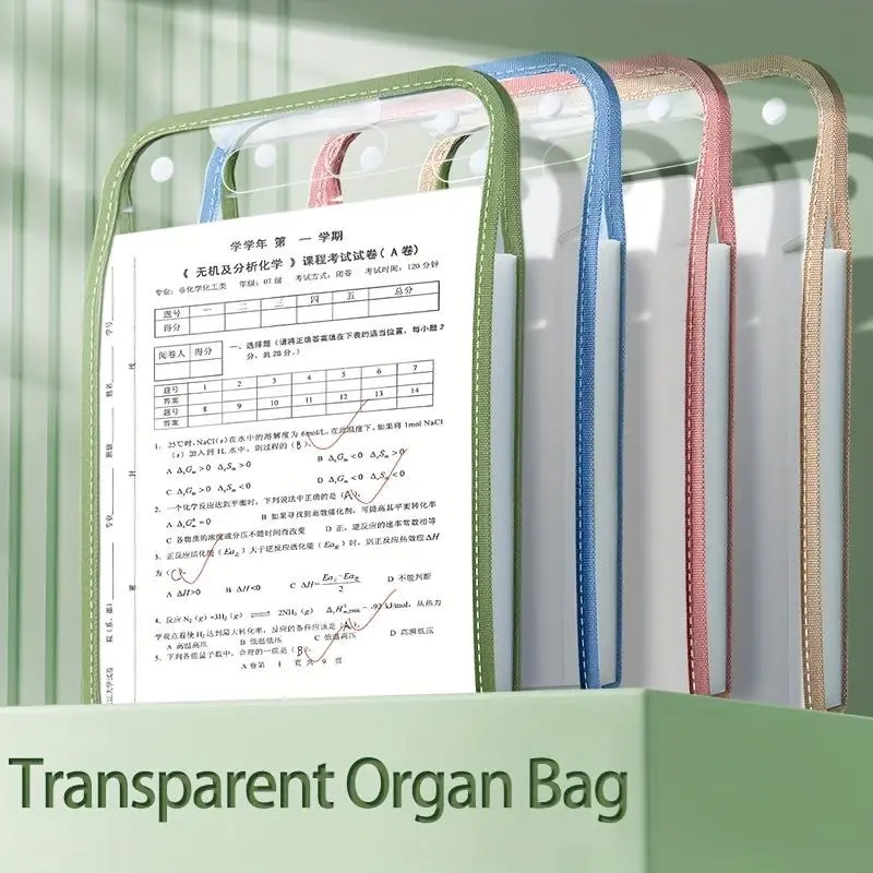 1pc, Durable A4 13-Pocket Expanding File Folder, Organ bag, Thickened PVC transparent, Organizer for Student Papers & Documents, for storing student test papers and data files 3