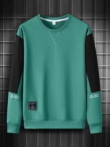 Unisex Men's Regular Fit Casual Colorblock & Letter Print Patched Drop Shoulder Sweatshirt, Casual Long-sleeve Round Neck Pullover for Spring & Fall, Men's Clothes for Daily Sport Running