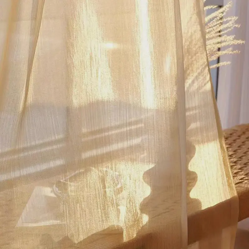1PC French Champagne Gold Elegant Sheer Curtains for Living Room Bedroom Balcony Starlight Transparent Yarn Voile Organza Drapes 6