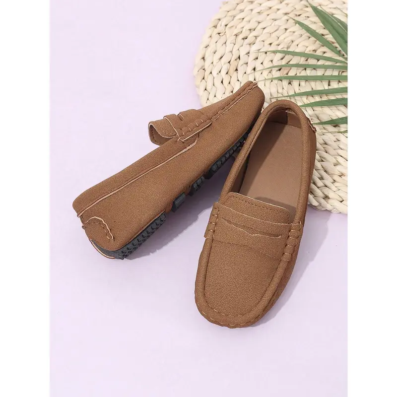 1 Pair Children's Round Toe Slip-On Loafers, Casual British Style Flat Boat Shoes, Suitable For Spring And Autumn 2