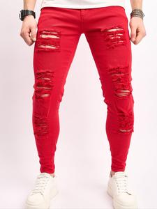 Men's Pain Ripped Cut Out Jeans, Casual Comfy Slim-fitting Denim Pants for Daily Wear, Fashion Men's Bottoms for All Seasons, Cotton