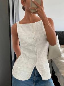 Women's Plain Button Front Vest, Elegant Fashion Casual Sleeveless Outerwear for Daily Outdoor Wear, Women Clothing for Summer