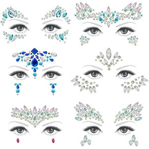 Artificial Rhinestone Face Decoration, 6pcs/set Fishtail Design False Crystal Sticker, DIY Temporary Decal for Festival Party