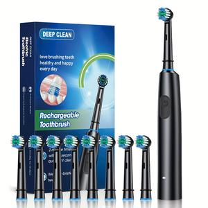 Rechargeable Electric Toothbrush Set, 1 Box Electric Toothbrush with 8 Counts Replacement Brush Heads, Intelligent Timer Toothbrushes for Adults