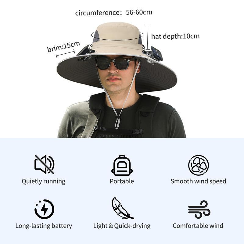 Father's Day Gift Swimming Cap Men's Outdoor Wide Brim Sun Hat with Solar Fan Wide Brim Solar Fan Outdoor Fishing Hat Solar USB Charging Desktop Sun Hat 1