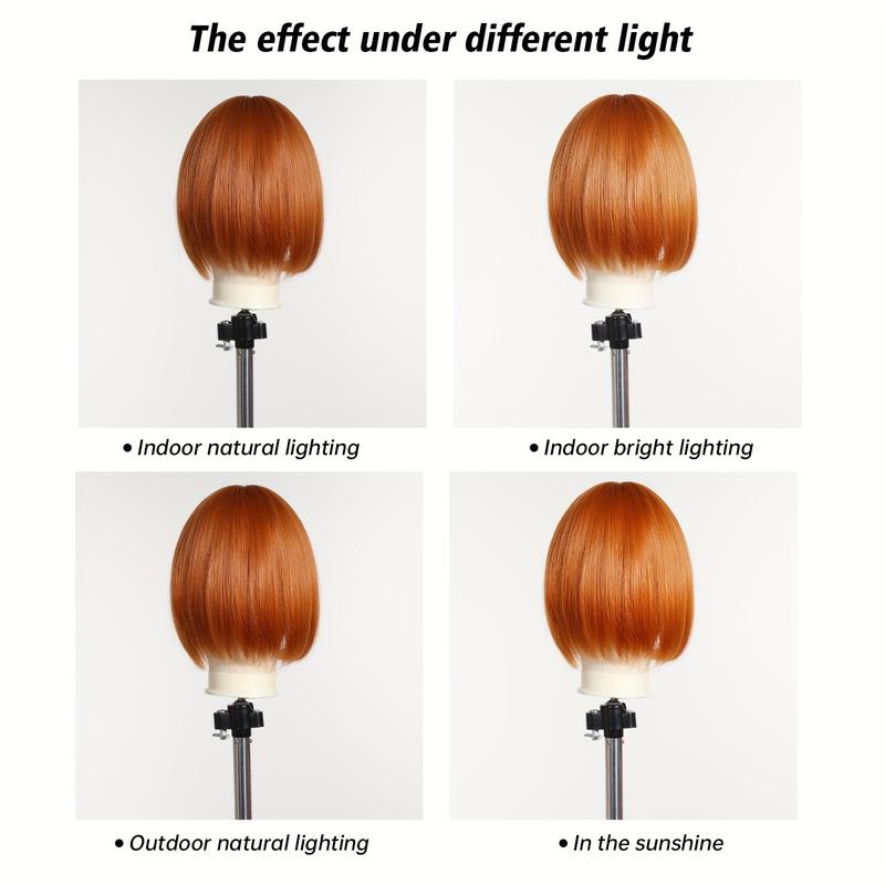 Chic 30.48cm Orange Short Bob Wig for Women - Beginner-Friendly, Heat Resistant Synthetic Hair with Bangs for Daily Wear & Cosplay 3