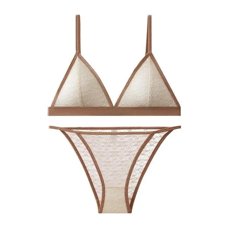 Women Lace Bra And Panties Set Wireless Bralette Low Waist Panties Female Transparent Sexy Lingerie Seamless Underwear Set 7