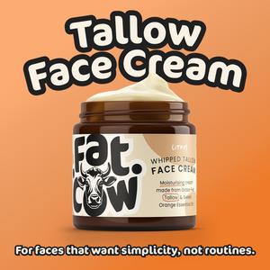 Fat Cow Skincare Grass-Fed Tallow Face Cream. Whipped, Fast-Absorbing Moisturiser for Dry & Sensitive-Feeling Skin. UK Made