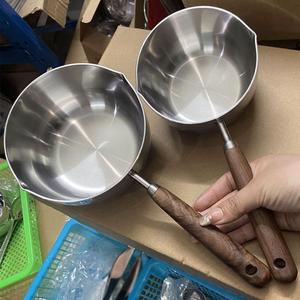 Stainless Steel Oil Pan, 1 Count/2 Counts Mini Frying Pan with Wooden Handle, Household Kitchen Cookware for Hot Oil, Oil Pouring Small Pan