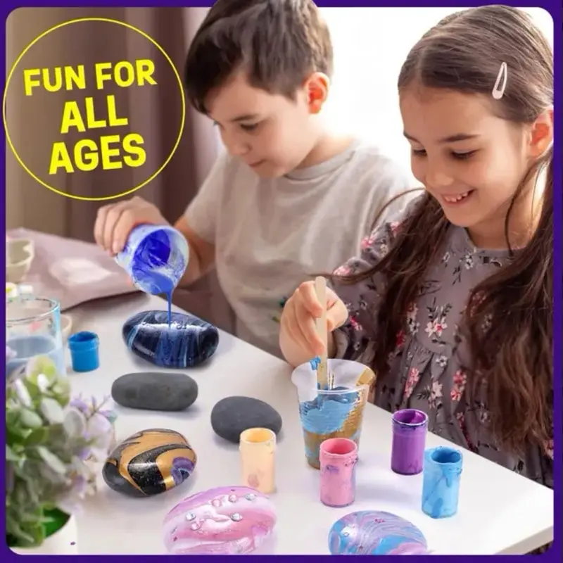 2 in 1 Rock Painting Art Kit – Glow in The Dark Pouring Rock Kit – Arts and Crafts 3