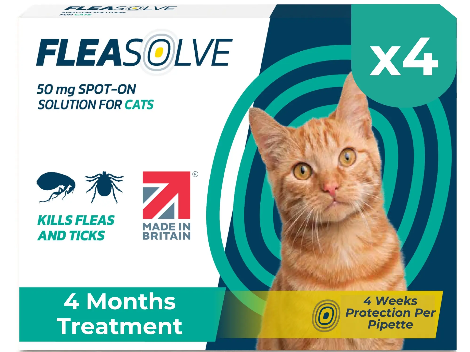 Cat Flea Treatment x4 Pipette - 4 Months Treatment - Fleasolve