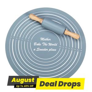 Silicone Rolling Pin & Baking Measuring Mat, 2 Counts Including 1 Non-stick Bake Pastry Mat and 1 Dough Roller, Baking Tool, Baking Supplies, Kitchenware, Bakeware, Utensils