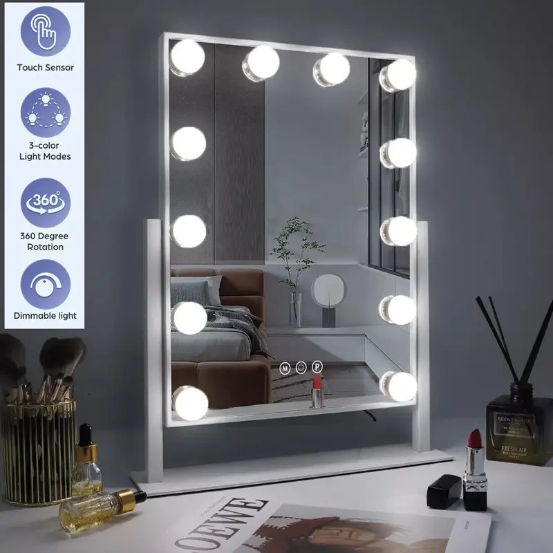 Professional Hollywood Style Vanity Mirror - 12 LED Lights with Dimmer - Glam Dressing Table Mirror for Makeup & Self Care UK 0