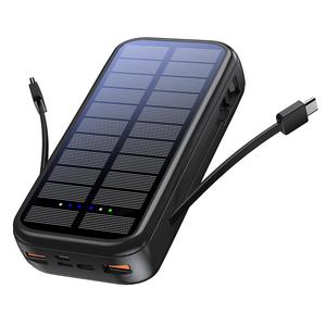 20000mAh Portable Solar Power Bank Charger with Built-in Cable for Smartphone, 5 Outputs QC 3.0+PD 20W Fast Charging Power Bank, Durable USB Solar Power Bank for iPhone Samsung Pixel LG Moto iPad, Chargeable Accessories for Smartphone