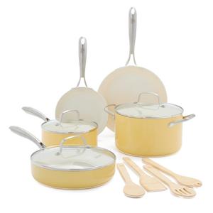 Greenlife 12-Piece Yellow Cookware & Utensils Set | Ceramic | Non-Stick & Oven Safe | High-Quality | Ideal For Home Cooking