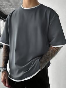 Men's Solid Color Short Sleeve Tee, Loose Casual Fashion Breathable T-shirt for Summer, Men's Clothes for Daily Wear