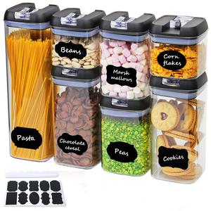 7pc Clear Airtight Food Storage Container Set with 10 Labels & 1 Marker - Kitchen & Pantry Containers - Ideal for Flour, Cereal, Spaghetti, Pasta & More