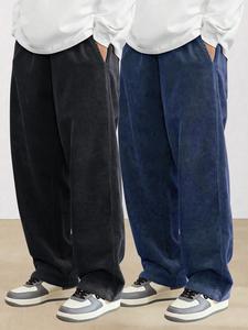 Men's Solid Corduroy Pants, Casual Comfy Straight Leg Trousers for Fall & Winter, Men's Bottoms for Daily Wear