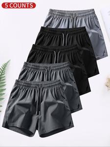 Men's Solid Color Zipper Pocket Drawstring Waist Shorts, Breathable Quick Drying Shorts, Casual Comfy Shorts for Outdoor Sports Gym Workout, Men's Bottoms for Summer