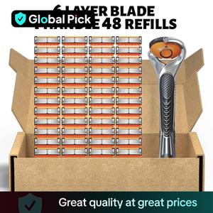 Men's Razor Blade Replacement, 48pcs Razor Blade & 1 Count Handle, Sharp Handheld Razor Blade, Men's Care Product for Daily Use, Head Shaver, Stainless Blades