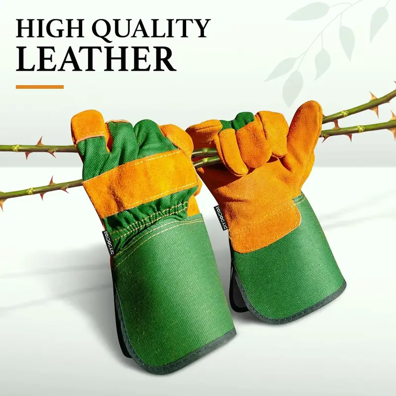 Unisex Leather Heavy Duty Gardening Gloves for Men and Women - Large Warm Thorn Proof Garden Gloves 6