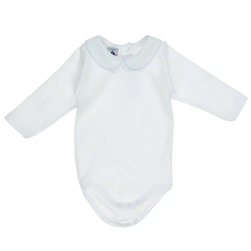 Babidu Boys White Cotton long Sleeved Blue Edge Bodysuit 2