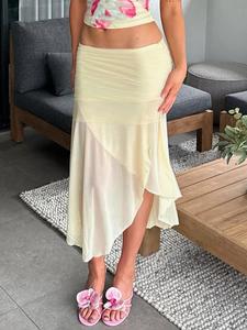 Women's Solid Color Skirt, Fashion Casual Midi Skirt for Daily Holiday Beach Vacation Wear, Ladies Bottoms for Summer