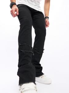 Men's Raw Trim Pocket Jeans, Regular Fit Street Style Casual Fitted Comfy Plain Denim Trousers for Daily Wear, Fashion Men's Bottoms for All Seasons, Menswear, Pants for Men, Cotton, Medium Stretch Pants