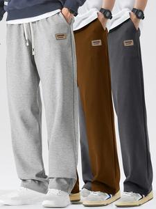 Men's Letter Patched Drawstring Waist Pants, Casual Loose Pocket Straight Leg Trousers for Summer, Fashion Men's Bottoms for Daily Wear