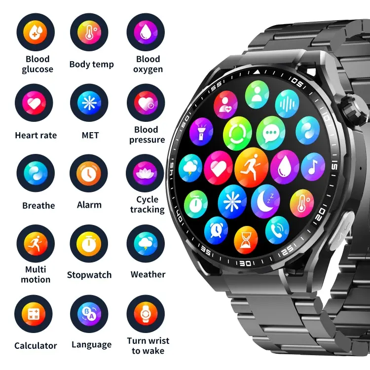 F200 Smart Health Watch ECG Electrocardiogram Blood Sugar Monitoring 1.55 Inch Round Screen, Black Silicone, Black Leather, Black Brown Leather, Black Milan, Black 3-Beads Steel, Black Bamboo, Black Gray Silicone 4