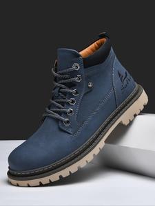 Men's Fashionable Solid Color Lace Up Ankle Boots, Casual Comfortable Non-slip Boots for Outdoor, Male All-match Round Toe Shoes for Daily Wear, Boy