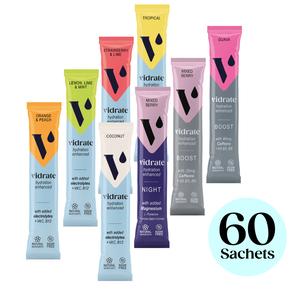 Vidrate Drink Sachets - 60 Pack: Sugar-Free, Electrolytes & Natural Beverage Drink Vitamin for Energy Boost - Sport