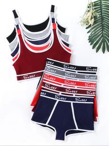 Women's Letter Print Contrast Binding Wireless Bra & Panty Underwear Set, Casual Girly Fashion Breathable Comfortable Underwear Set for Daily Wear, Underwear Set for Women, Underwear for Women, Women's Underwear, Soft Panties, Clothing